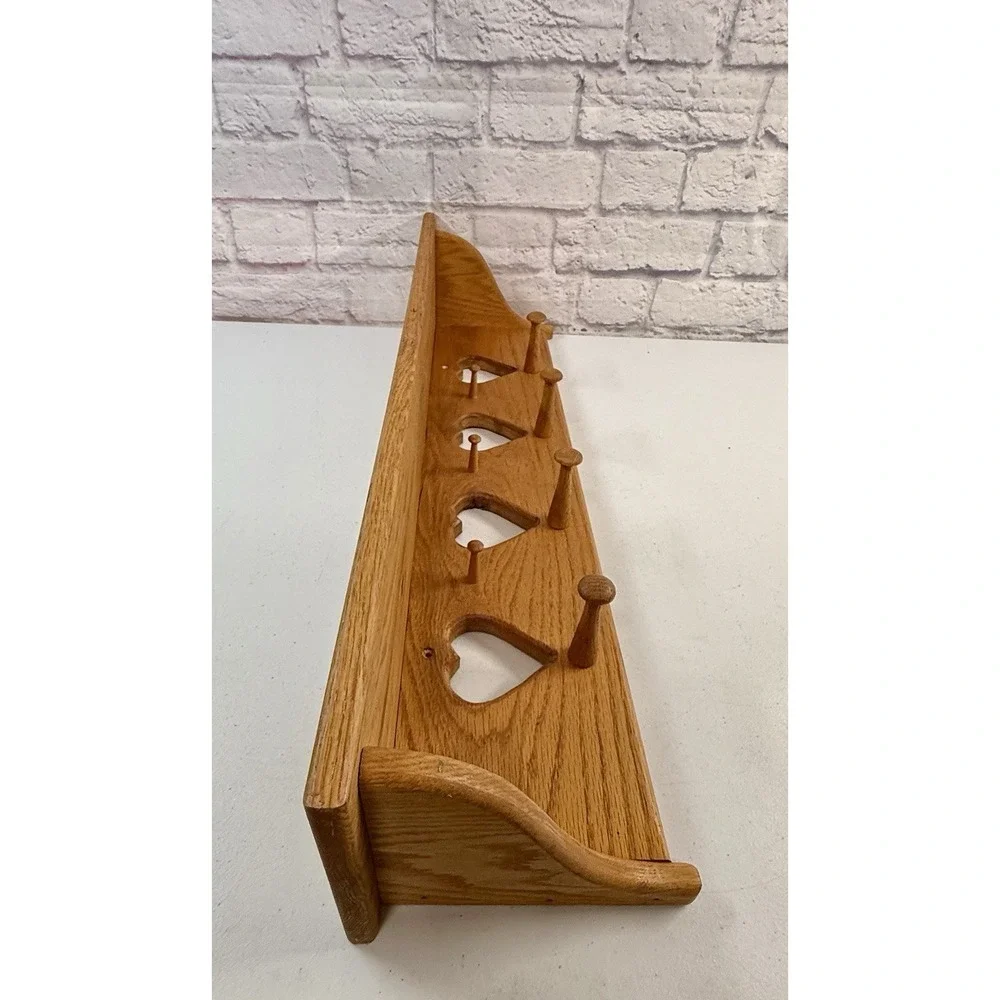 Vintage Cottage Farmhouse 4 Heart Cutout 7 Peg Shelf 28″ Rustic Wooden Wall Rack